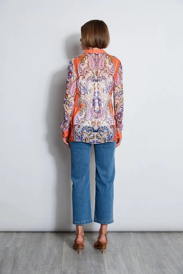 Elie Tahari Silk Paisley Button Down Shirt Multi Women Tops