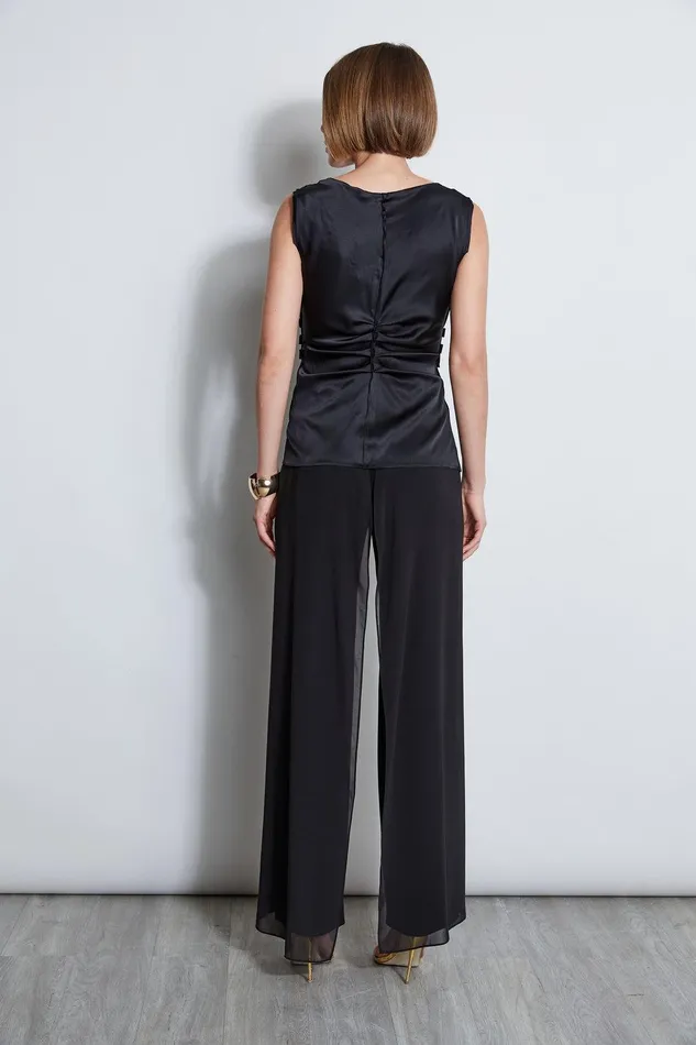 Elie Tahari Silk Satin Braid Ruched Top Black Women Tops
