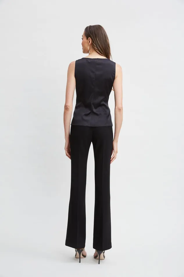 Elie Tahari Silk Satin Sleeveless Ruffle Top Black Women Tops