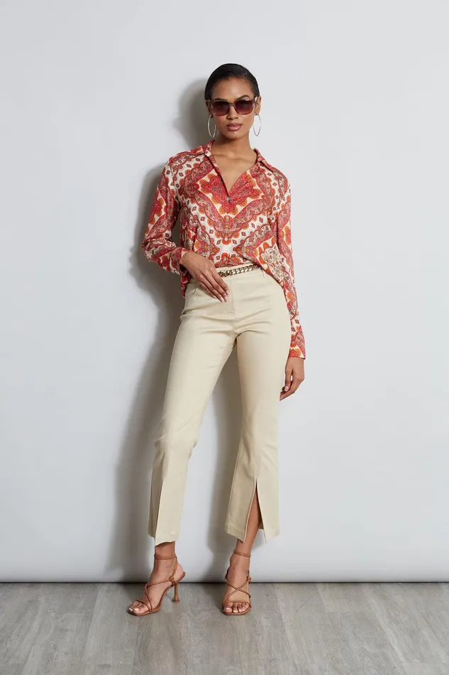 Elie Tahari Silk Tile Print Button Down Shirt Royal Tile Print Women Tops