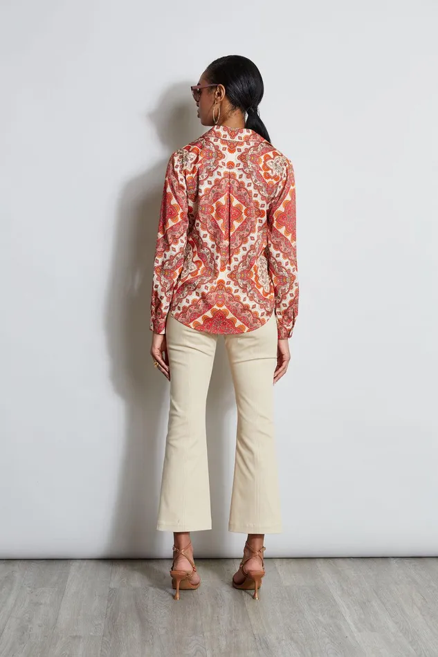 Elie Tahari Silk Tile Print Button Down Shirt Royal Tile Print Women Tops