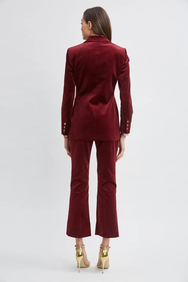 Elie Tahari Single Button Velvet Blazer Sangria Women Jackets and Blazers