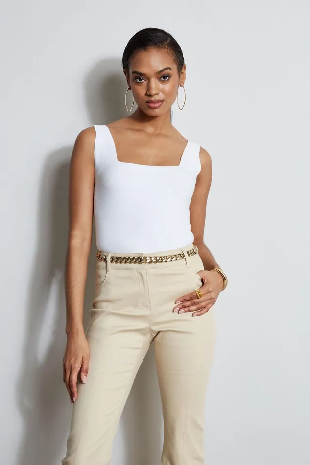 Elie Tahari Square Neck Tank Sky White Women Tops