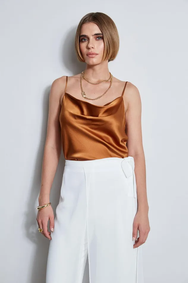 Elie Tahari Stretch Silk Satin Cami Copper Women Tops