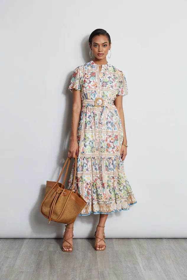 Elie Tahari Summer Palace Belted Dress Summer Palace Print Women Dresses and Jumpsuits