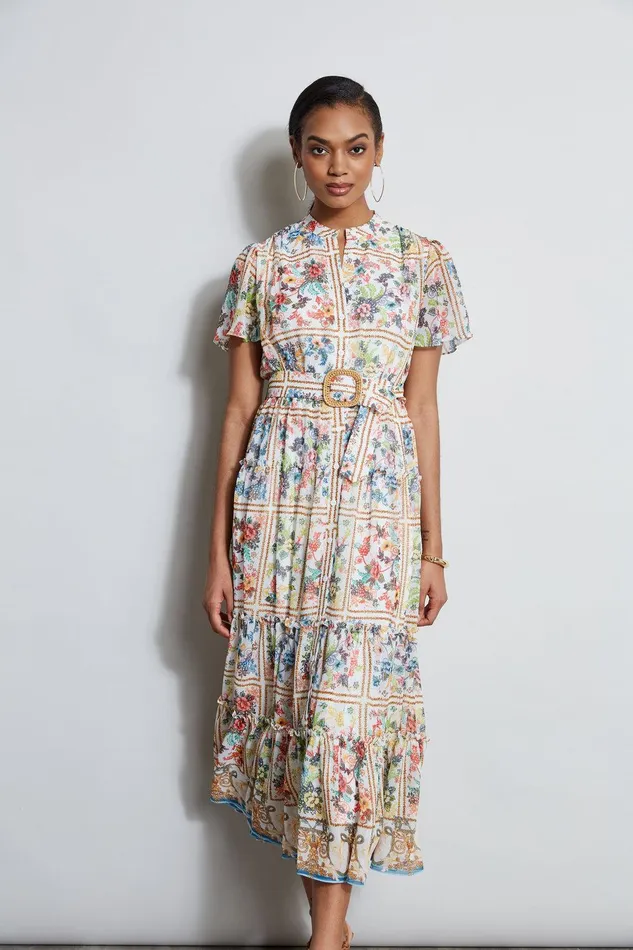 Elie Tahari Summer Palace Belted Dress Summer Palace Print Women Dresses and Jumpsuits