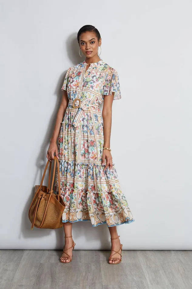 Elie Tahari Summer Palace Belted Dress Summer Palace Print Women Dresses and Jumpsuits