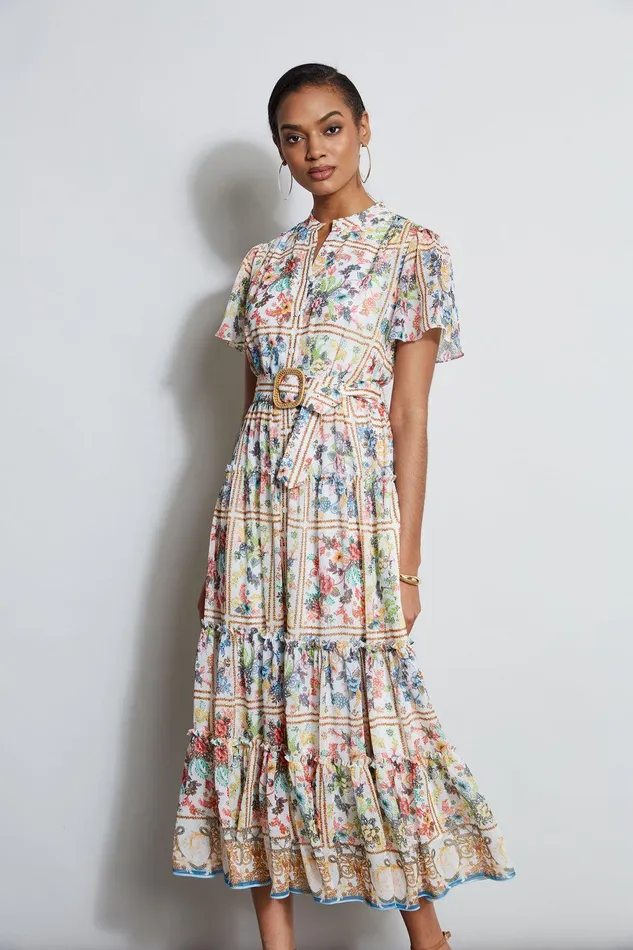 Elie Tahari Summer Palace Belted Dress Summer Palace Print Women Dresses and Jumpsuits