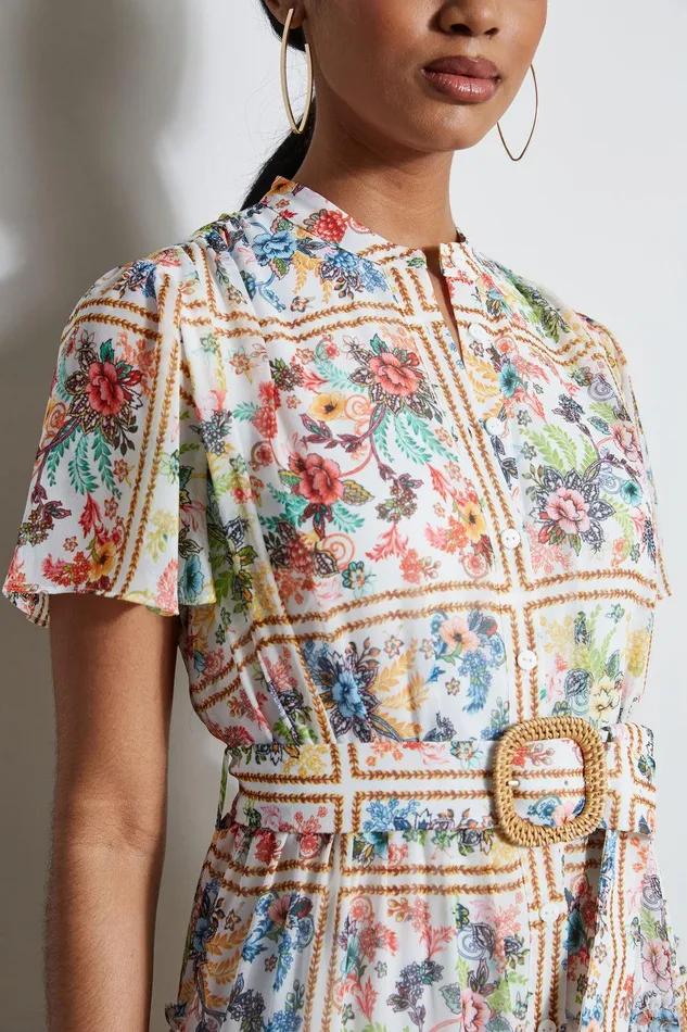 Elie Tahari Summer Palace Belted Dress Summer Palace Print Women Dresses and Jumpsuits