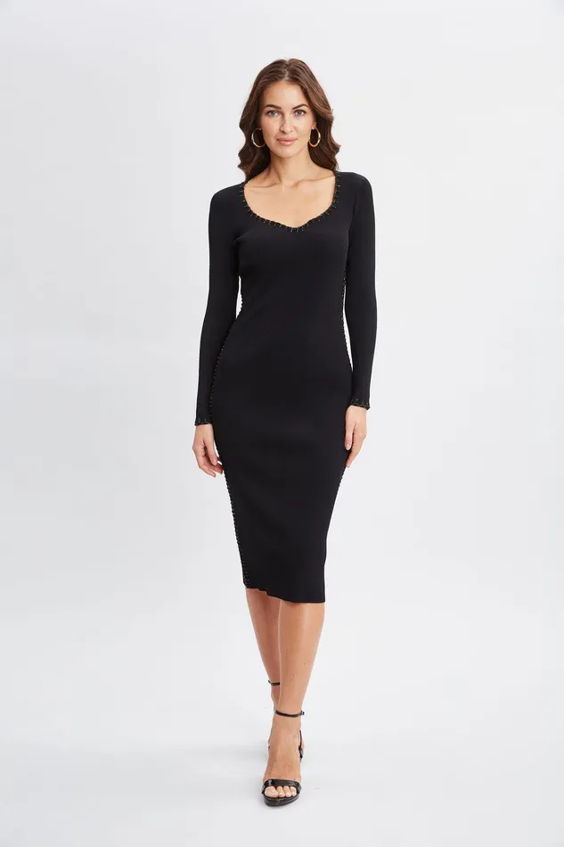 Elie Tahari Sweetheart Sweater Dress Noir Women Dresses and Jumpsuits