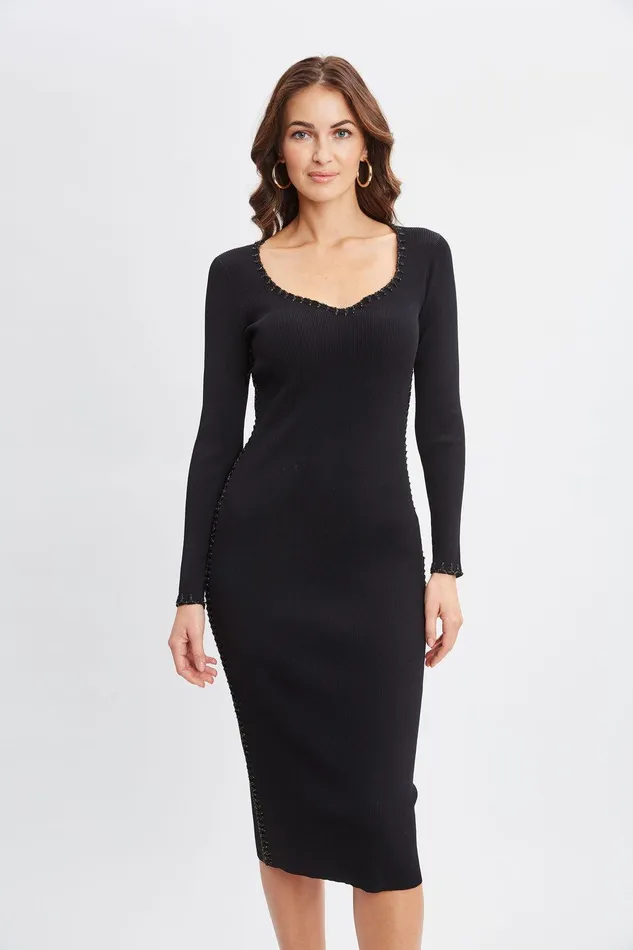 Elie Tahari Sweetheart Sweater Dress Noir Women Dresses and Jumpsuits