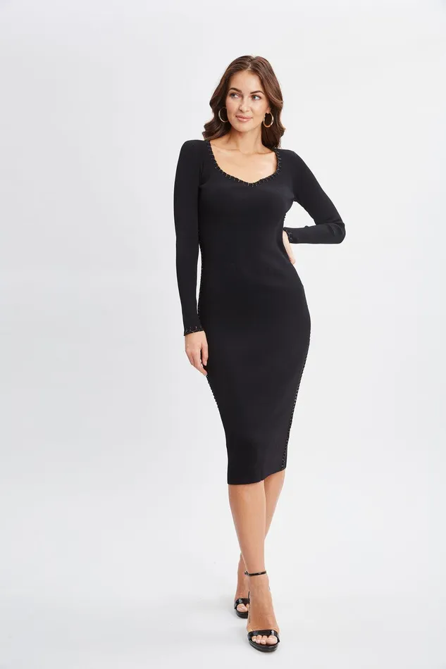 Elie Tahari Sweetheart Sweater Dress Noir Women Dresses and Jumpsuits