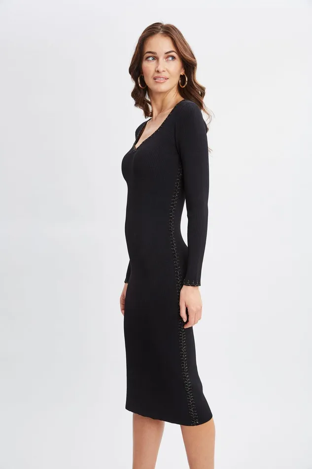 Elie Tahari Sweetheart Sweater Dress Noir Women Dresses and Jumpsuits