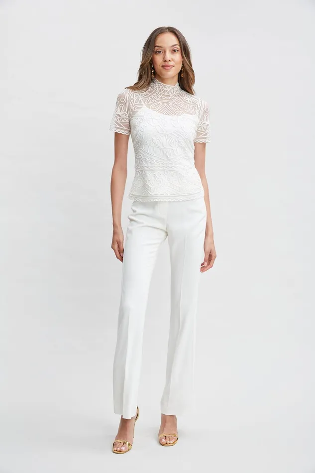 Elie Tahari Tape Applique Mock Neck Shirt Foam Women Tops