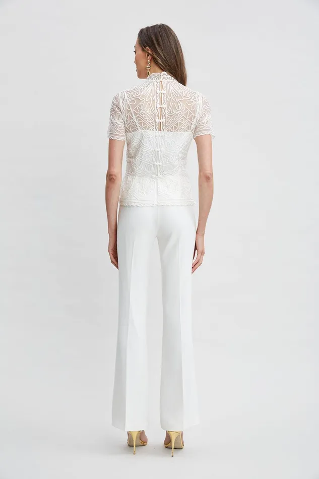 Elie Tahari Tape Applique Mock Neck Shirt Foam Women Tops