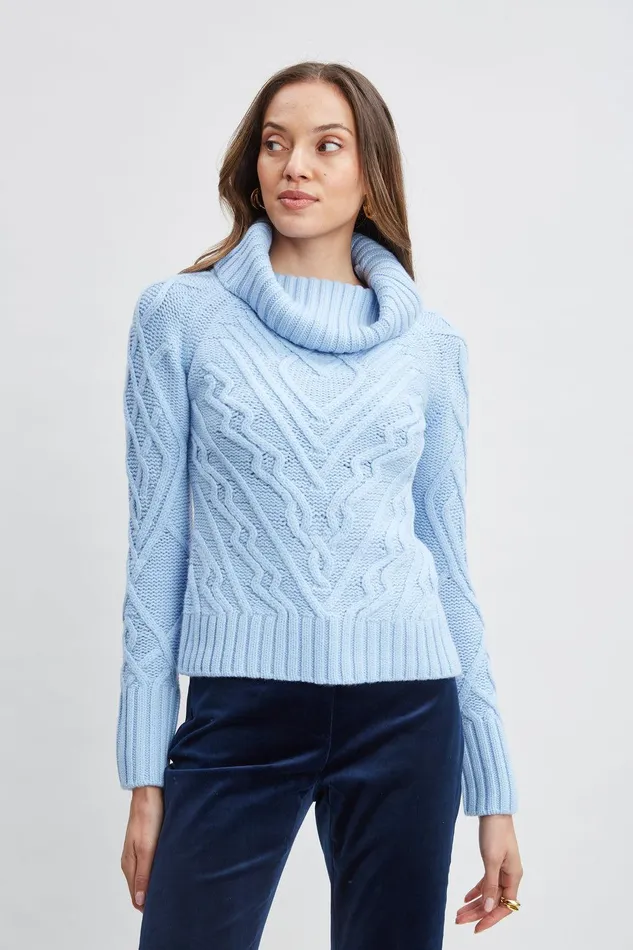 Elie Tahari Texture Turtleneck Wool Sweater Blue Dusk Women Tops