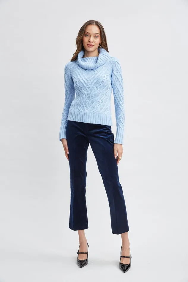 Elie Tahari Texture Turtleneck Wool Sweater Blue Dusk Women Tops