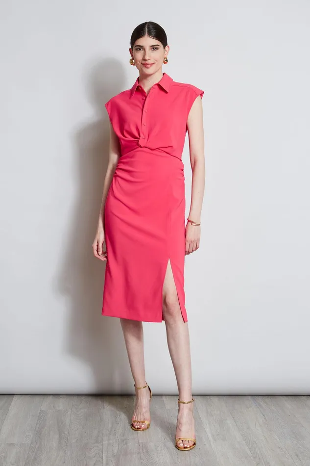 Elie Tahari Twist Button Dress Wild Strawberry Women Dresses and Jumpsuits