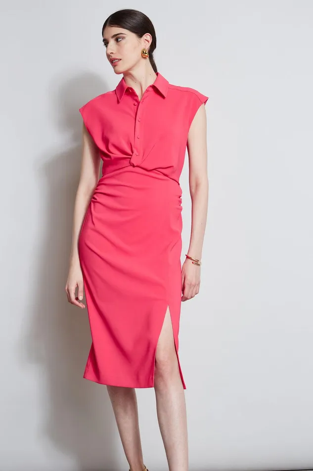 Elie Tahari Twist Button Dress Wild Strawberry Women Dresses and Jumpsuits