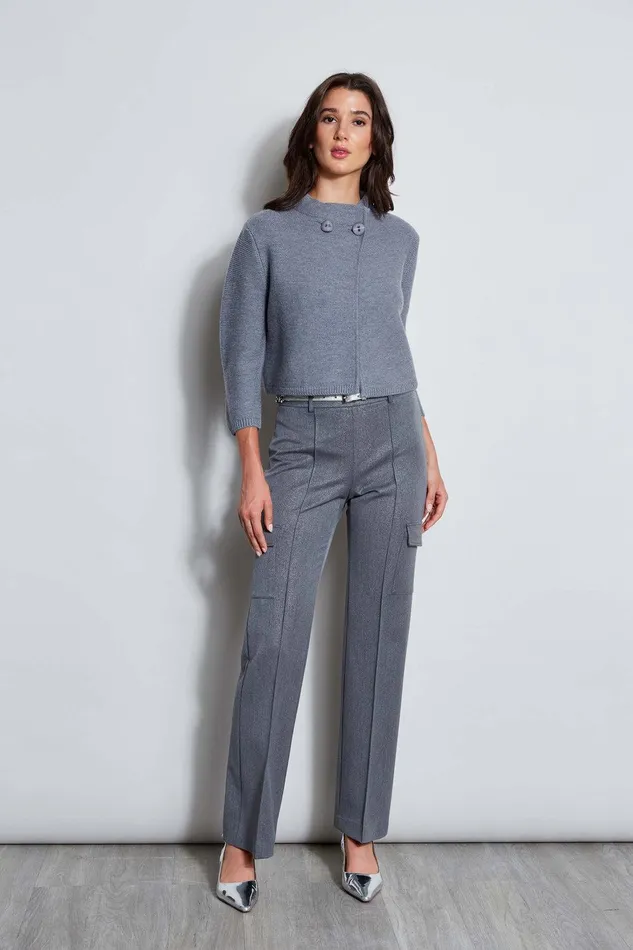 Elie Tahari Two Button Wool Sweater Grey Melange Women Tops
