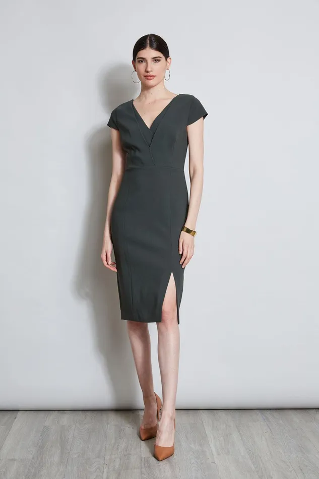 Elie Tahari VNeck Crepe Dress Camouflage Women Dresses and Jumpsuits