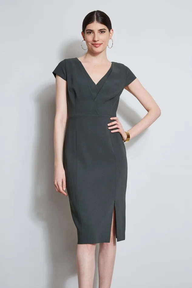 Elie Tahari VNeck Crepe Dress Camouflage Women Dresses and Jumpsuits