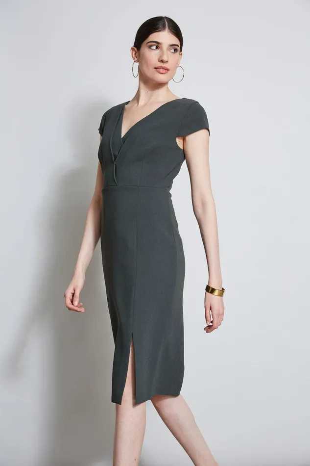 Elie Tahari VNeck Crepe Dress Camouflage Women Dresses and Jumpsuits
