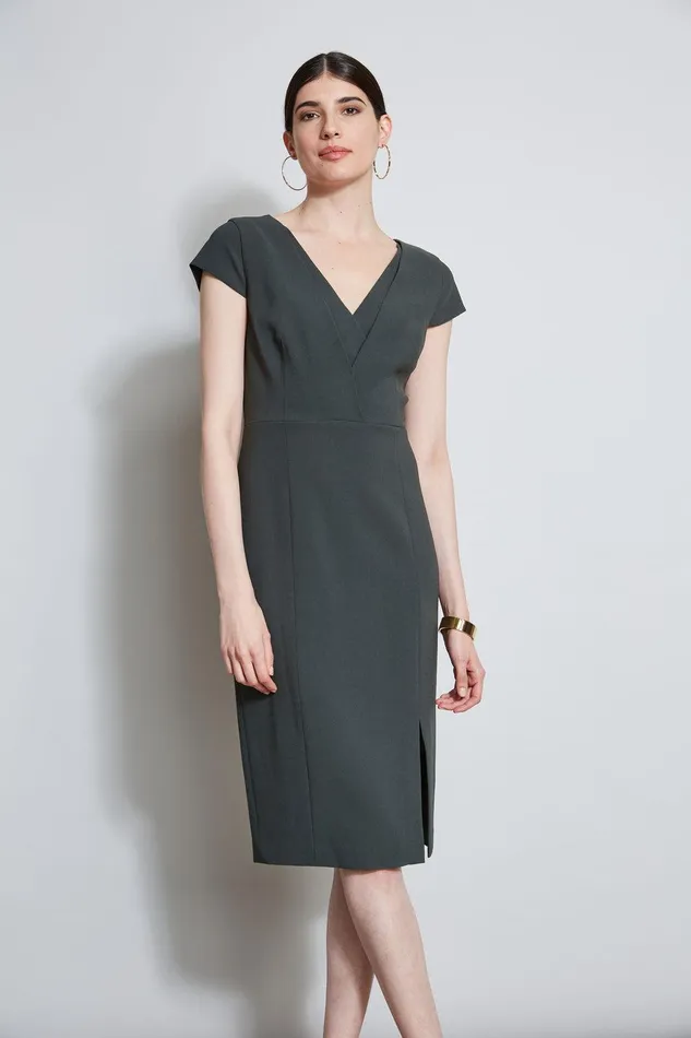 Elie Tahari VNeck Crepe Dress Camouflage Women Dresses and Jumpsuits