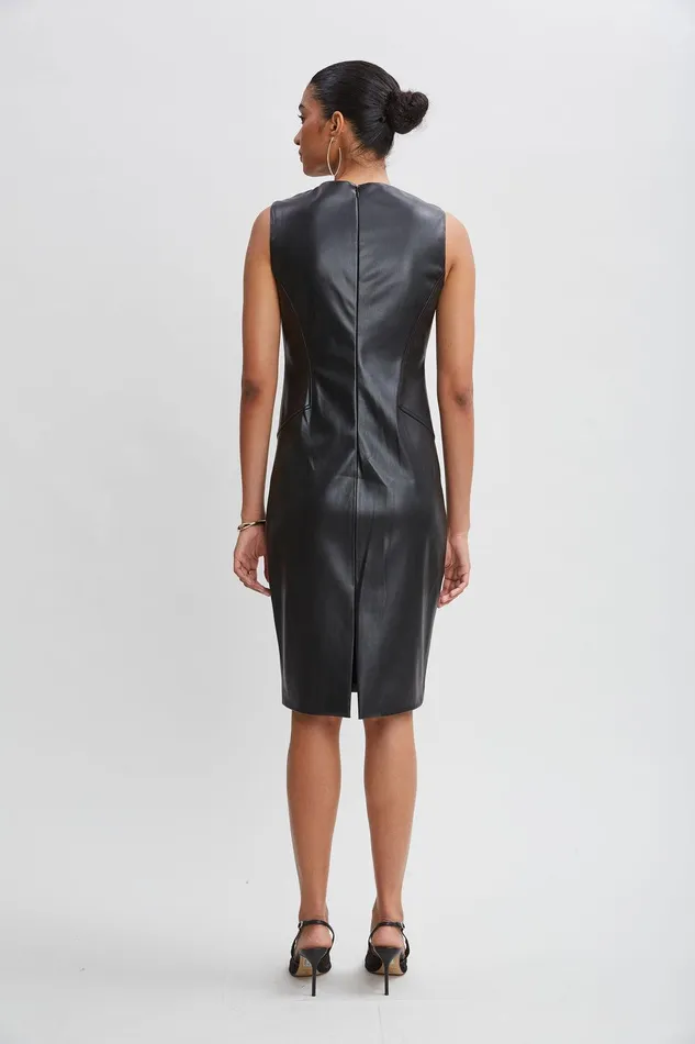 Elie Tahari Vegan Leather Side Panel Dress Black Women Dresses and Jumpsuits