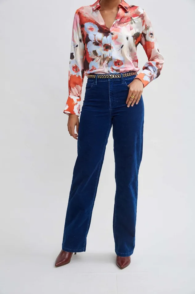 Elie Tahari Washed Velvet Pant Paris Blue Women Bottoms