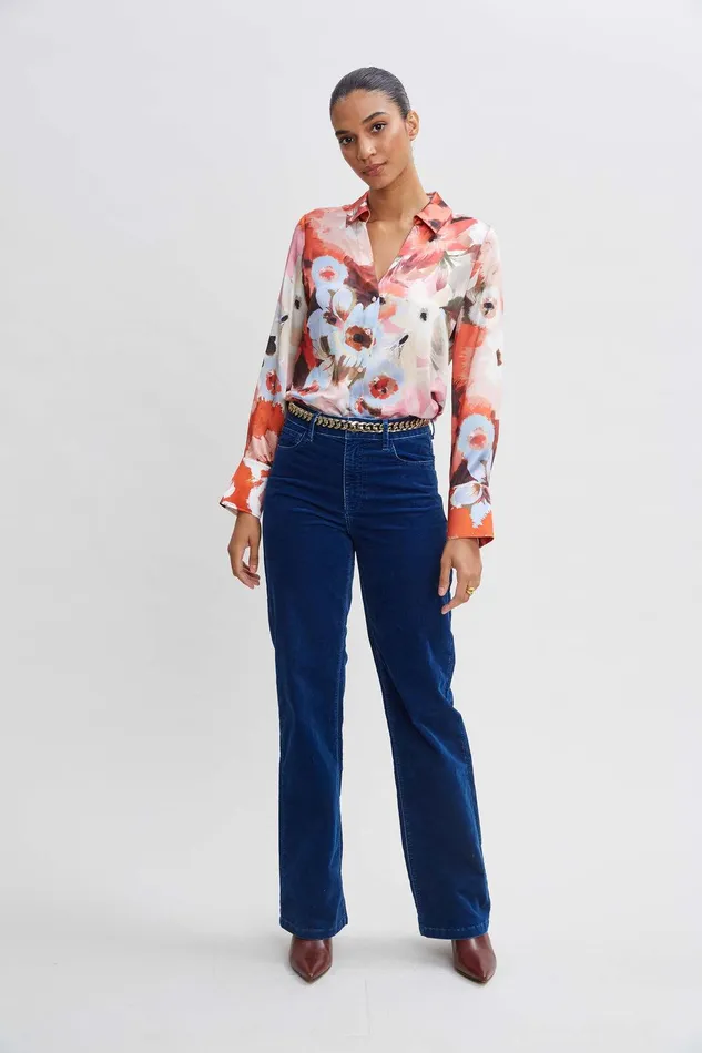 Elie Tahari Washed Velvet Pant Paris Blue Women Bottoms
