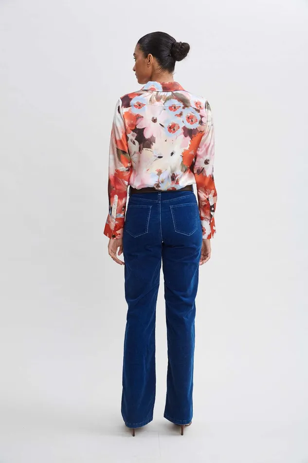 Elie Tahari Washed Velvet Pant Paris Blue Women Bottoms