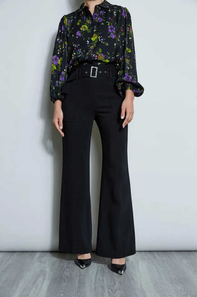 Elie Tahari Wide Leg Belted Pant Noir Women Bottoms