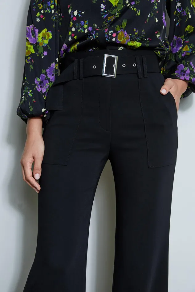 Elie Tahari Wide Leg Belted Pant Noir Women Bottoms