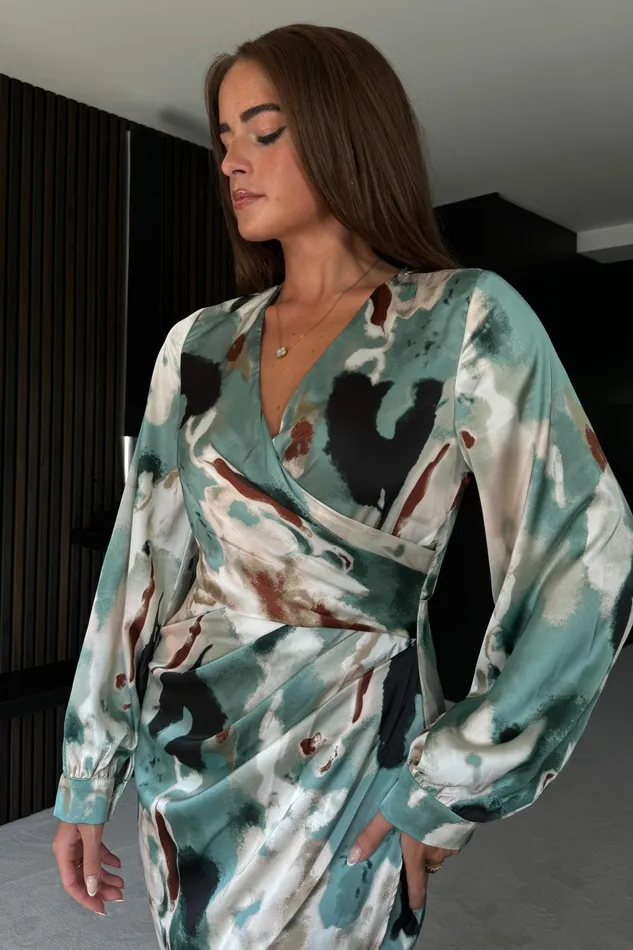 Elsa Green Marble Long Sleeve Asymmetric Dress Women Girl In Mind Long Sleeve Dresses