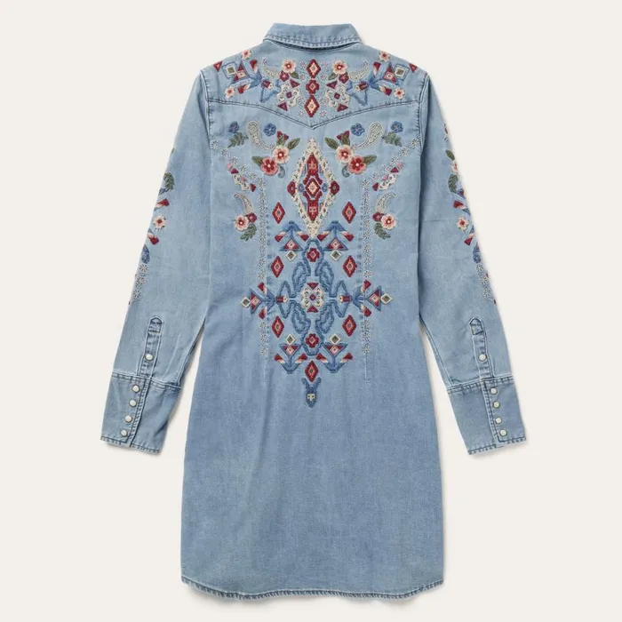 Embroidered Denim Shirt Dress Blue Women Stetson Shirt Dresses