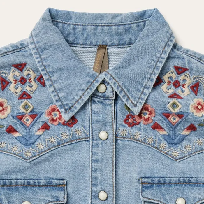Embroidered Denim Shirt Dress Blue Women Stetson Shirt Dresses