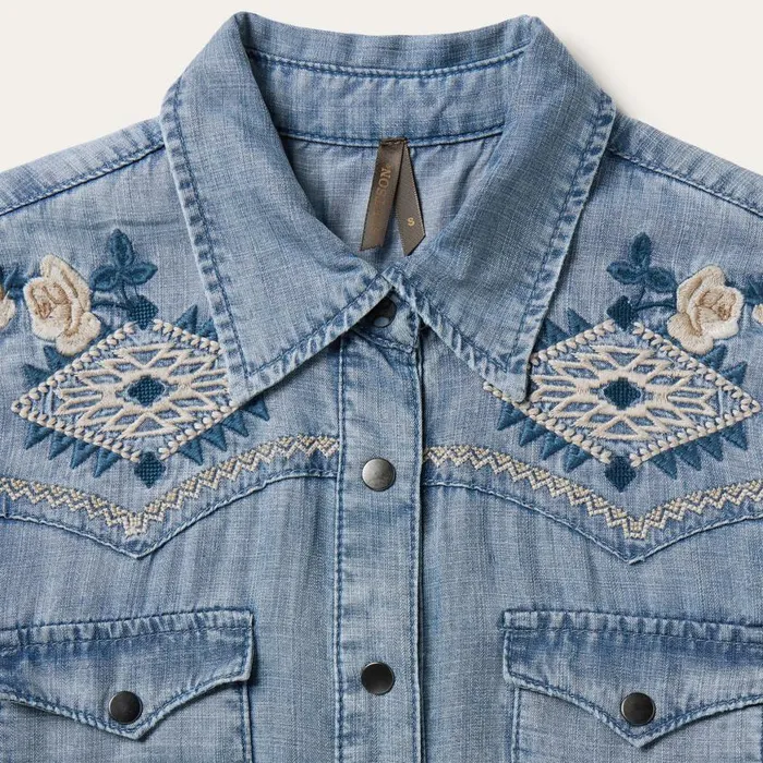 Embroidered Denim Twill Shirt Dress Blue Women Stetson Shirt Dresses
