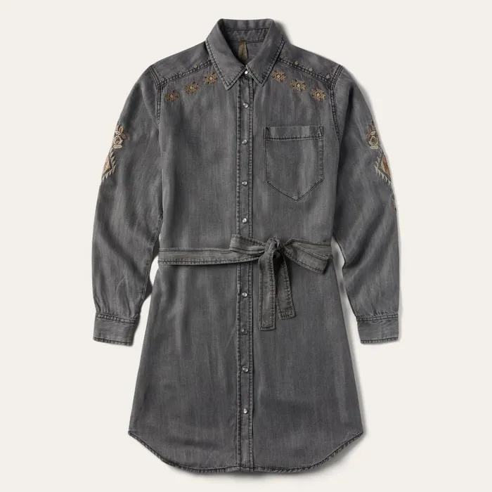 Embroidered Snap Front Shirt Dress Black Women Stetson Shirt Dresses
