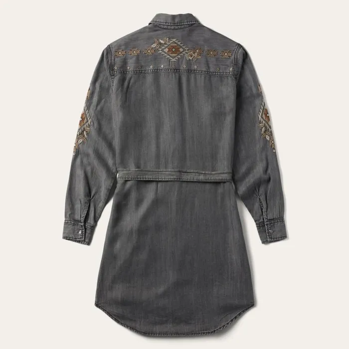 Embroidered Snap Front Shirt Dress Black Women Stetson Shirt Dresses
