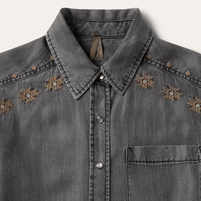 Embroidered Snap Front Shirt Dress Black Women Stetson Shirt Dresses