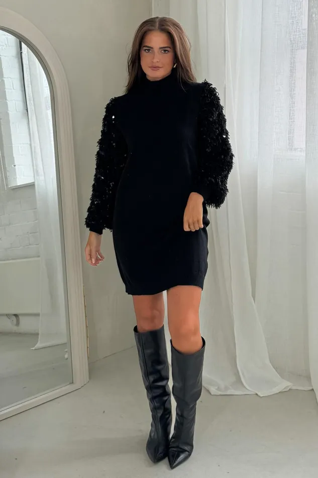Emily Sequin Detail Jumper Dress Black Women Girl In Mind Knitwear