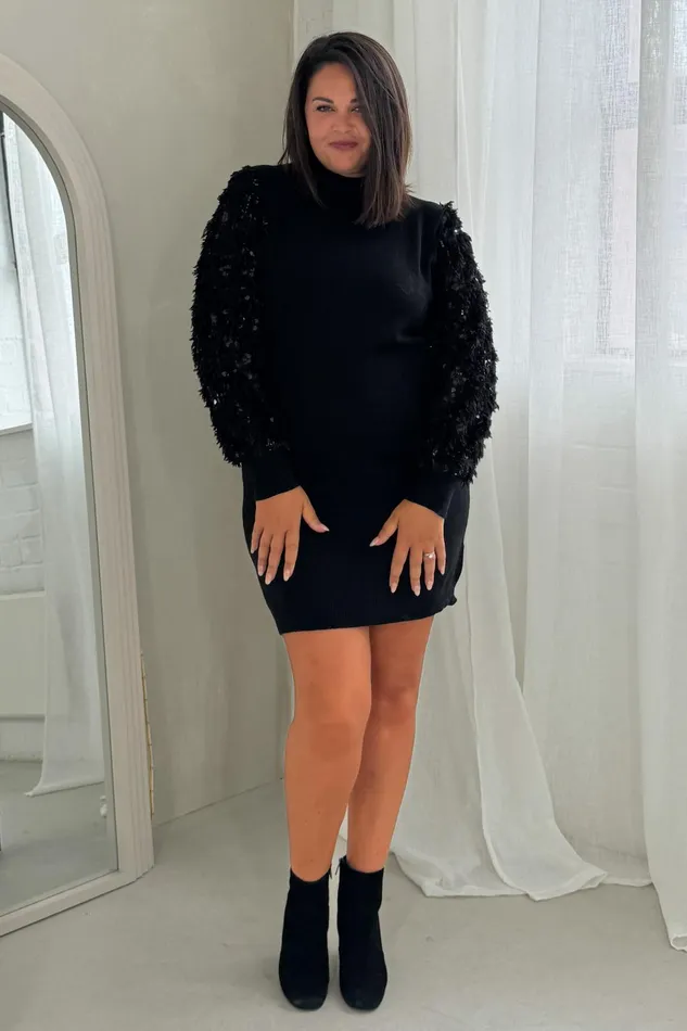 Emily Sequin Detail Jumper Dress Black Women Girl In Mind Knitwear