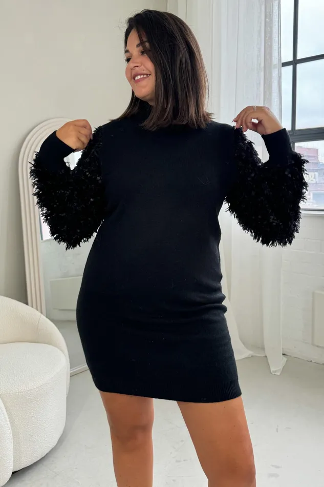 Emily Sequin Detail Jumper Dress Black Women Girl In Mind Knitwear