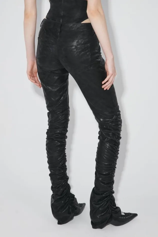 Faded Faux Leather Ruched Trousers Black Women MISBHV Trousers