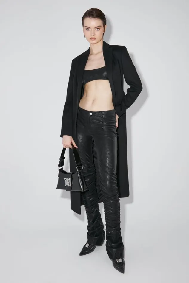 Faded Faux Leather Ruched Trousers Black Women MISBHV Trousers