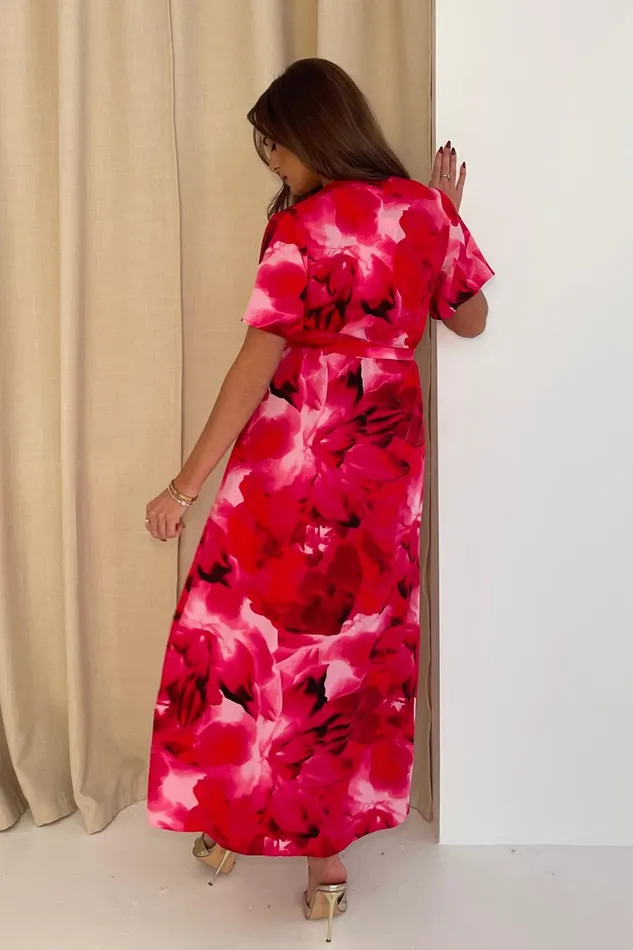 Farrah Pink Floral Frill Detail Maxi Dress Women Girl In Mind Midi Dresses
