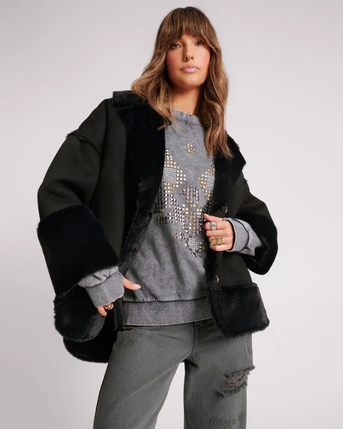FAUX SHEARLING AVIATOR COAT Women One Teaspoon Jackets