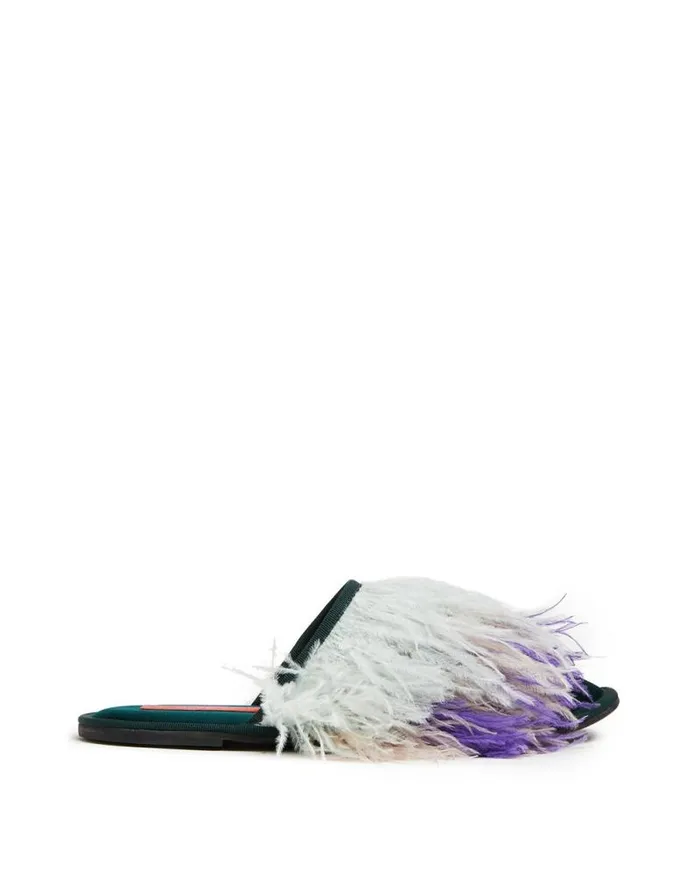 Feather Slippers Solid Green Women La Double J Shoes