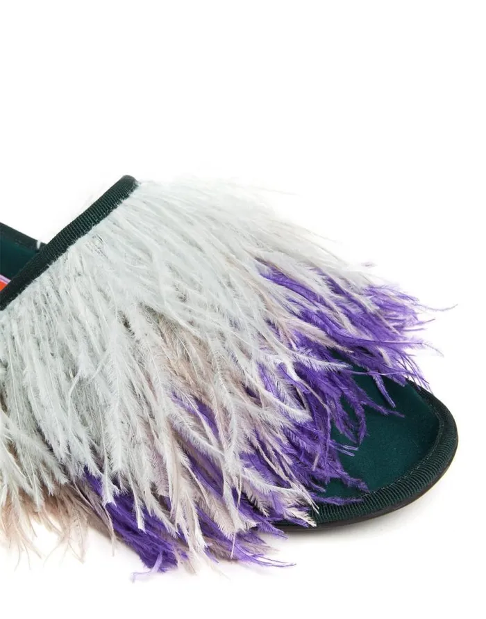Feather Slippers Solid Green Women La Double J Shoes Feather Slippers Solid Green Women La Double J Shoes